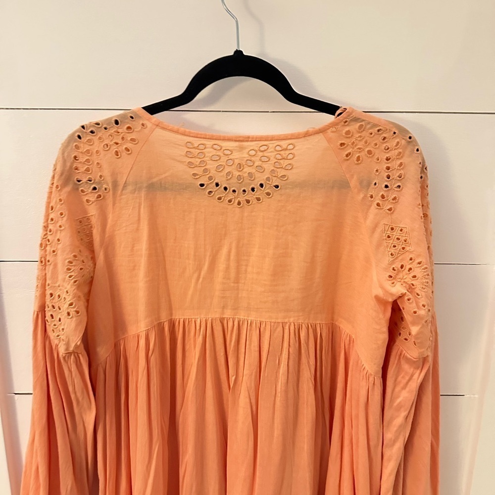FREE PEOPLE XS Peach paisley cutout viscose cotton woman babydoll blouse boho - Picture 13 of 14